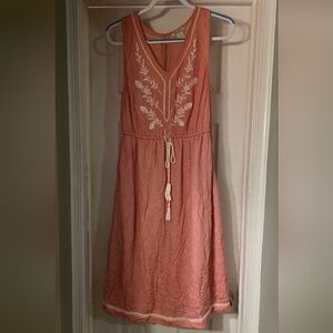 Lucky Brand Coral Embroidered Midi Dress